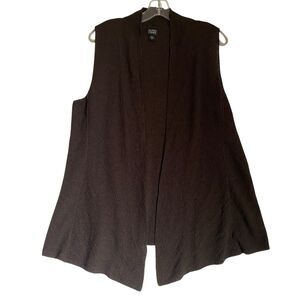 Eileen Fisher Open Front Sleeveless Cardigan L Brown Wool Relaxed Old Money